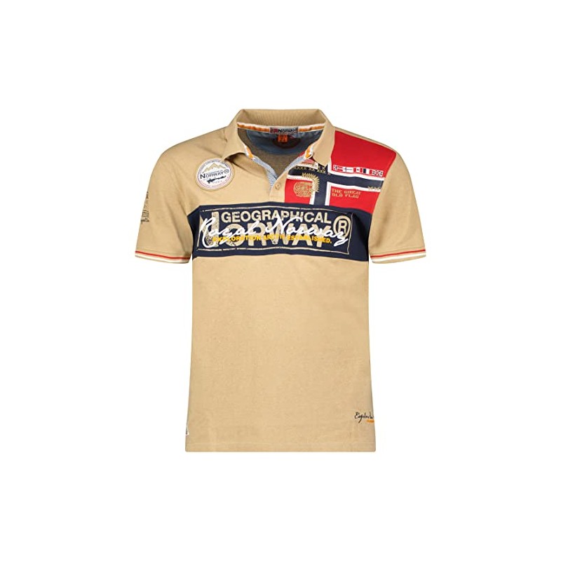 Geographical Norway Kidney Men - Polo da Uomo con Stampa Classica, in Cotone, a Maniche Corte, Casual, con Colletto a Bottone, S