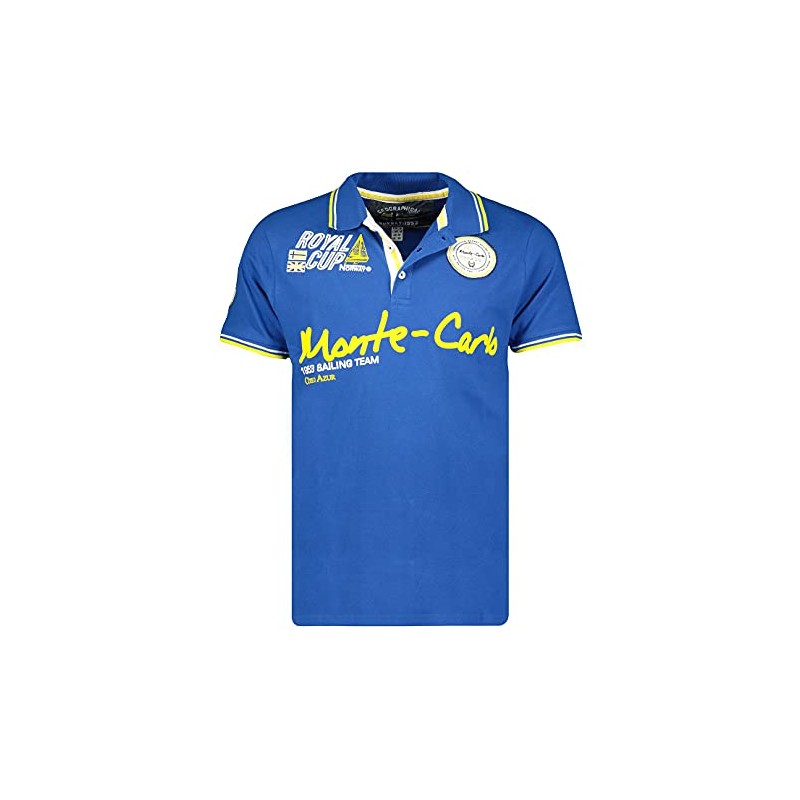 Geographical Norway Polo da Uomo con Logo in Gomma Impressions Chest, Back & Sleeve Embroidery Collar Buttons