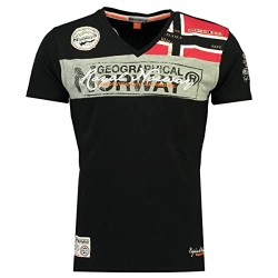 Geographical Norway Jidney Men - T-Shirt Cotone Uomo - Classica T-Shirt Estiva Logo - Camicia A Maniche Corta - Scollo V Regolar