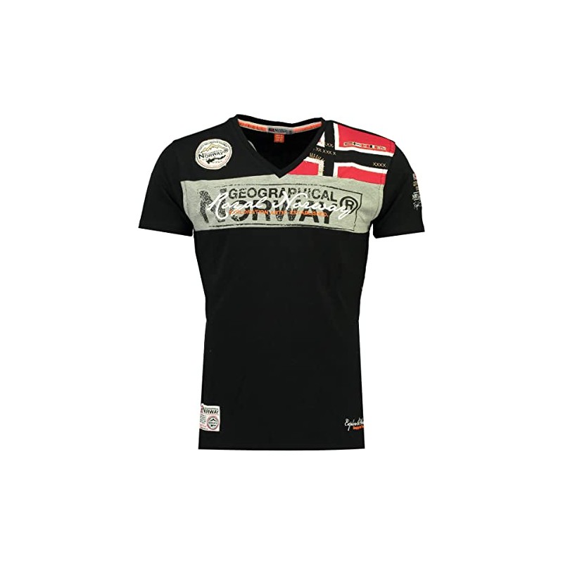 Geographical Norway Jidney Men - T-Shirt Cotone Uomo - Classica T-Shirt Estiva Logo - Camicia A Maniche Corta - Scollo V Regolar