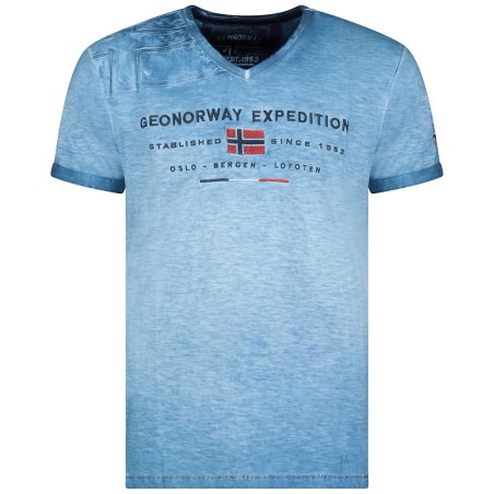 Geographical Norway Jiwash Men - T Shirt in Cotone da Uomo - T Shirt con Logo Classico - Body Wear a Manica Corta con Scollo a V