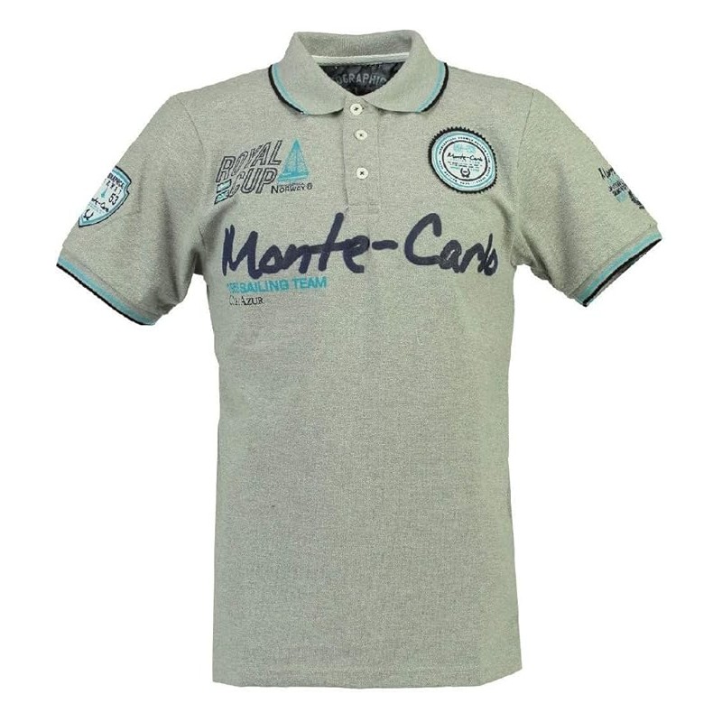 Geographical Norway Polo da Uomo con Logo in Gomma Impressions Chest, Back & Sleeve Embroidery Collar Buttons