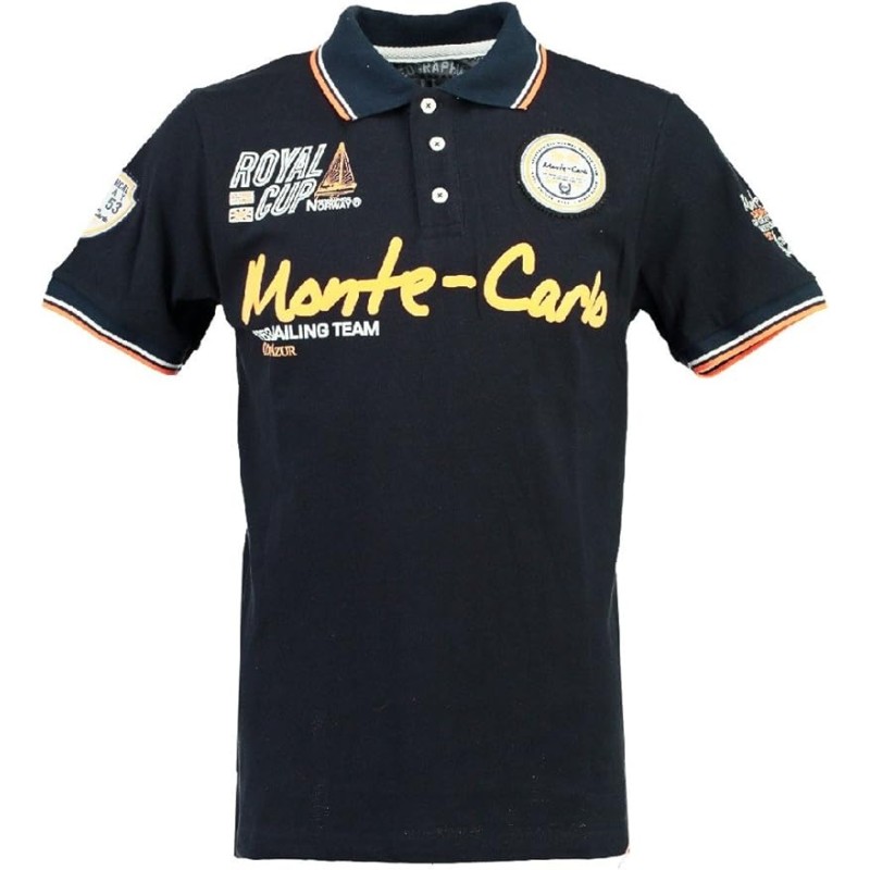 Geographical Norway Polo da Uomo con Logo in Gomma Impressions Chest, Back & Sleeve Embroidery Collar Buttons