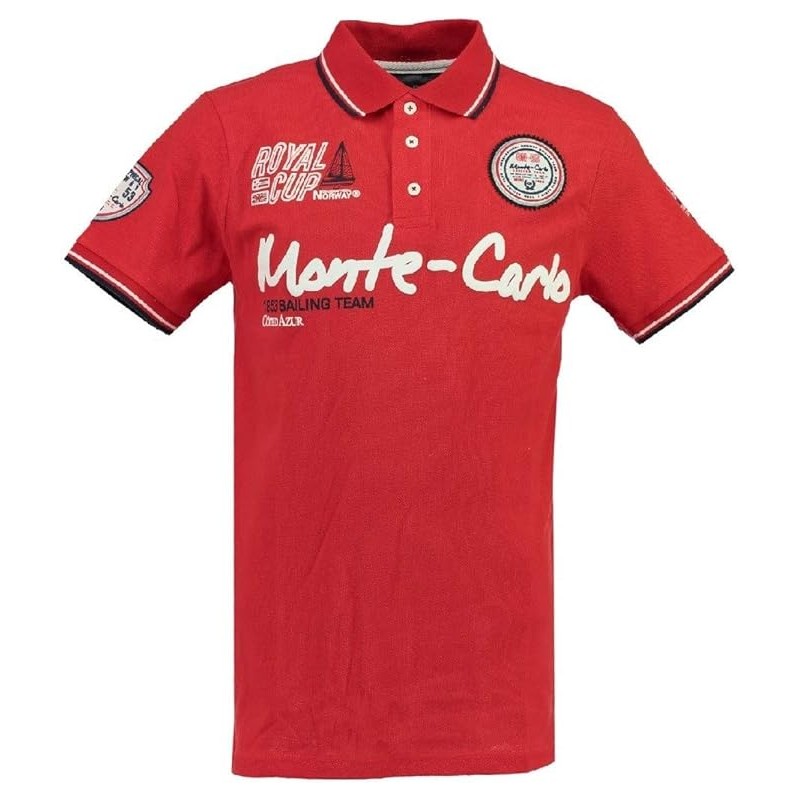 Geographical Norway Polo da Uomo con Logo in Gomma Impressions Chest, Back & Sleeve Embroidery Collar Buttons