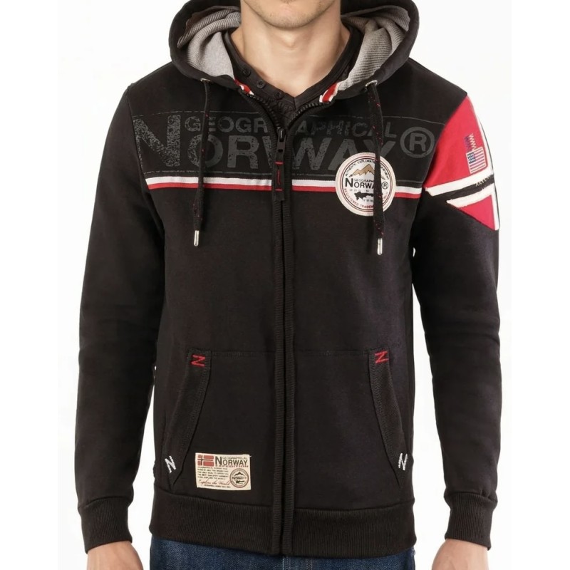 Geographical Norway Felpa Sweatshirt Maglia Faponie Uomo Men Manica Lunga Long sleavess Full Zip Cappuccio Hood